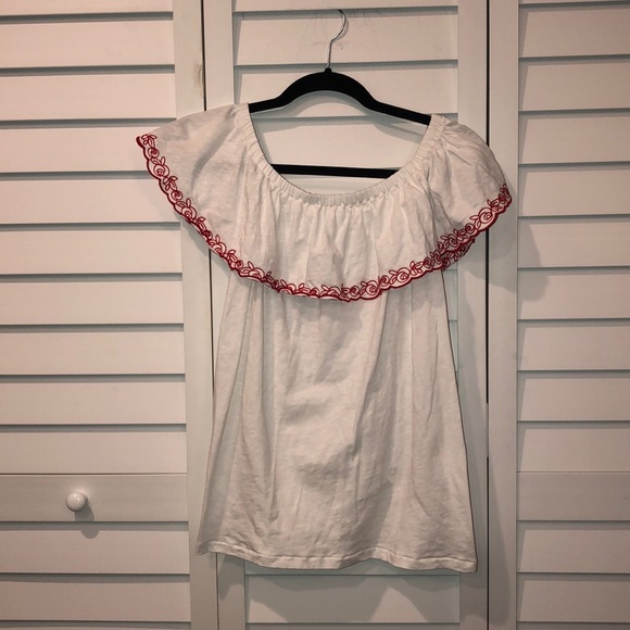 J. Crew Tops - J crew white off shoulder top with red detail